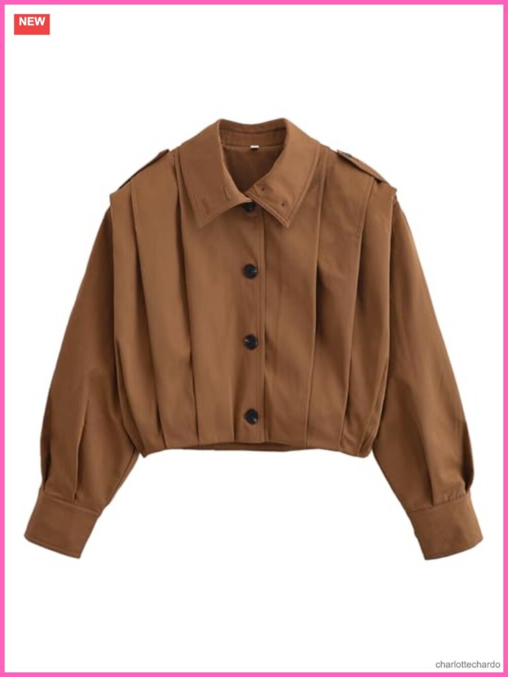 Cropped Pleated Trench Coat Long Sleeve Button Down Jacket
